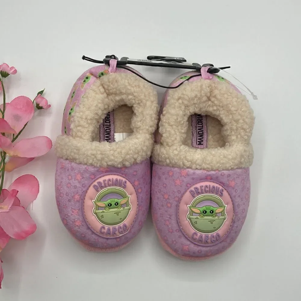 Toddler Girls Star Wars Mandalorian Grogu Plush Slippers Shoes Size 9/10